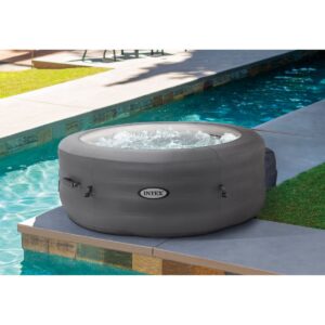 Intex 28481E Simple Spa 77in x 26in Outdoor Portable Inflatable 4-Person Round Heated Hot Tub Spa with 100 Bubble Jets, Filter Pump, and Cover, Gray