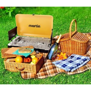 Martin MCS250 Durable Outdoor Portable Propane Gas Dual Burner Camping Cookware Grill Stove with Ignition Button, Yellow