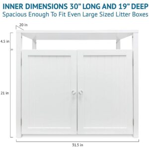 Arf Pets Cat Litter Box Enclosure, Furniture Large Box House with Table - White