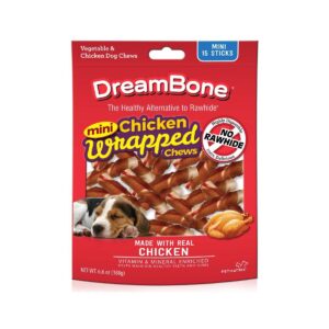 DreamBone Rawhide Free Dog Chews Mini Real Chicken Wrapped Sticks Chews Dog Treats - 15pk