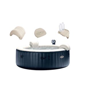 Intex 28409E PureSpa 85" x 28" 6 Person Inflatable Portable Round Hot Tub Spa with Bubble Jets, No Slip Spa Seat, Headrest, Cup Holder, and Drink Tray
