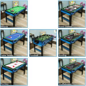 Sunnydaze Indoor Multi-Game Table with Billiards, Push Hockey, Foosball, Ping Pong, Shuffleboard, Chess, Cards, Checkers, Bowling, and Backgammon