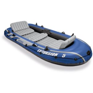 Intex Excursion 5 Inflatable Boat Set & 2 Transom Mount 8 Speed Trolling Motors