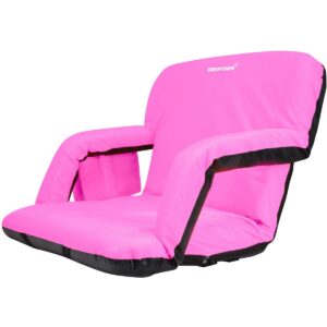 Driftsun Extra Wide Padded Folding Portable 6 Position Reclining Cushioned Stadium Seat Chair with Side Cup Holder and Backpack Carry Straps, Pink