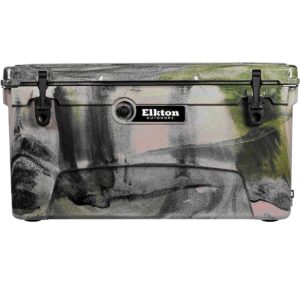 Elkton Outdoors ELK-ICE-75CAMO Heavy Duty Rotomolded Portable 75 Quart Commercial Grade Insulated Hardside Ice Chest Beverage Cooler, Camo