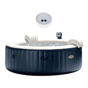 Intex 28409E PureSpa 6 Person Home Inflatable Portable Heated Round Hot Tub 85" x 28" with Bubble Jets, Heat Pump and Battery Color Changing LED Light