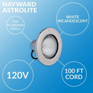 Hayward W3SP0583SL100 AstroLite 120 Volt 500 Watt Outdoor In Ground Swimming Pool White Light with Stainless Steel Face Rim, EZ Lock Clamp