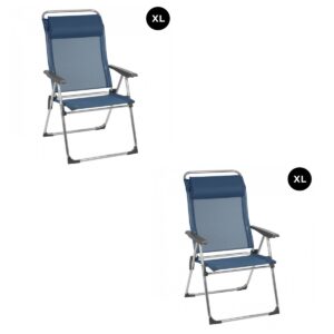 Lafuma Alu Cham XL Folding, Adjustable 5-Position Reclining Outdoor Mesh Sling Chair for Camping, Beach, Backyard, and Patio, Ocean Blue (Pair)