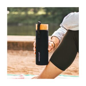 GROSCHE COPENHAGEN Double Walled Glass Tea Infuser Water Bottle, Insulated Bottle with Protective Sleeve, 14.3 fl oz. Capacity