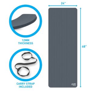 Pure Fitness Extra Thick High Density Exercise & Yoga Mat - Charcoal (12mm)