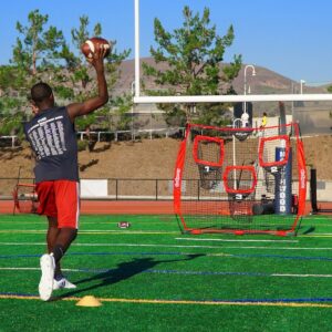 GoSports 6 X 6 Foot Foldable Reinforced Steel Bow Frame 3 Pocket Quarterback Accuracy Football Training Net with Portable Carrying Bag