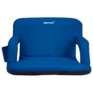 Driftsun Universal Wide Deluxe 25 Inch Width Folding Stadium Reclining Bleacher Seat Chair with Back Support for Sporting Events, Blue