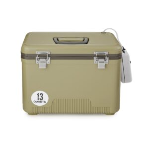 Engel 13 Quart Portable Insulated Live Bait Fishing Dry Box 18 Can Hard Airtight Cooler with Water Speed Aerator Pump and Removable Pull Net, Tan