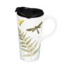 Evergreen Double Wall Ceramic Cup with Infuser & Lid 12oz. with metallic accents and box Holiday Cat