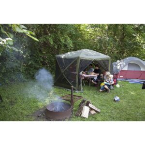 CLAM Quick-Set Escape Sport 11.5 x 11.5 Foot Portable Pop Up Outdoor Tailgating Screen Tent 6 Sided Canopy Shelter w/ Stakes & Carry Bag, Blue