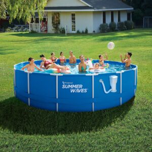 Summer Waves Active 14 Foot x 36 Inch Metal Frame Outdoor Backyard Above Ground Swimming Pool Set with Filter Pump, Ladder, and Repair Patch