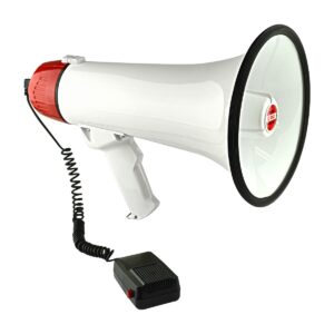 Nippon America SK-33S Handheld Power Megaphone Bullhorn Speaker with Built-In Siren, Volume Controls, Handle, 30 Watts, and 400 Meter Range (White)