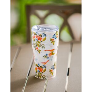 Evergreen Flag Double Wall Ceramic Companion Cup with Tritan Lid, 13 OZ, Mighty Floral Pattern