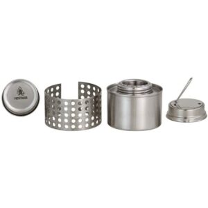Self Reliance Outfitters Pathfinder Compact Stainless Steel Alcohol Stove with Lid, Flame Regulator, and Stove Ring for Camping, Hiking, and Hunting