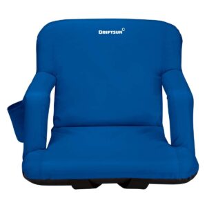Driftsun Foldable Stadium Seat for Bleachers with Back Support, Reclining Stadium Chair for Bleachers Lawns and Backyards, 20 Inch Width, Blue