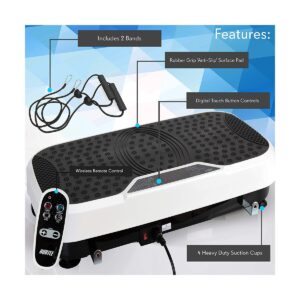 Hurtle HURVBTR36 Vibration Platform Machine Plate Trainer Board with Resistance Bands for Home Body Exercise Workout and Fitness Training, Black