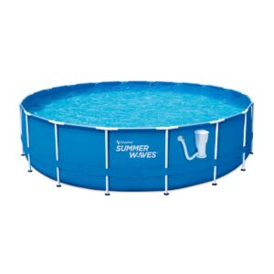 Summer Waves Active 14 Foot x 36 Inch Metal Frame Outdoor Backyard Above Ground Swimming Pool Set with Filter Pump, Ladder, and Repair Patch
