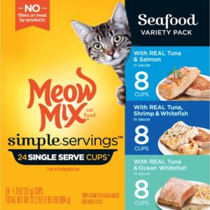 Meow Mix Simple Servings Seafood In Sauce Wet Cat Food - 1.3oz/24ct Variety Pack