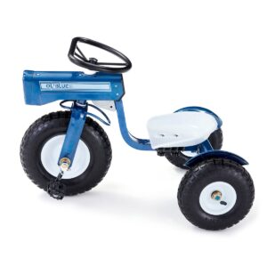 Tricam GCK-31 22 Inch Kids Steel Constructed Ol Blue Tractor Toy Beginner Tricycle with 3 Position Adjustable Seat and Pneumatic Wheels