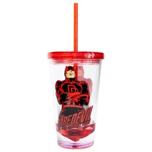 Just Funky OFFICIAL Daredevil Tumbler With Straw | Feat. Dardevil's Hero Pose | Holds 18 OZ