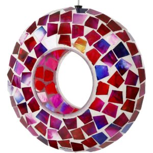 Sunnydaze Outdoor Garden Patio Round Glass with Mosaic Design Hanging Fly-Through Bird Feeder - 6" - Crimson