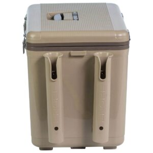 Engel 30-Quart 48 Can Portable Leak-Proof Compact Lightweight Insulated Airtight Hard Drybox Cooler with 4 Rod Holders for Fishing, and Camping, Tan