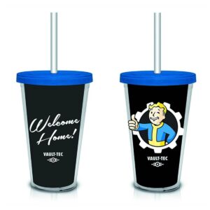 Just Funky Fallout "Welcome Home" Vault-Tec (Black) 18oz. Travel Cup with Straw