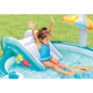 Intex 57165EP Gator 6.6ft x 5.6ft x 4in Outdoor Inflatable Kiddie Pool Water Play Center with Slide, for Toddlers Ages 2 and Up