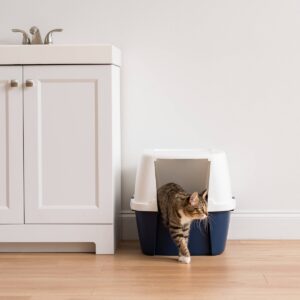 IRIS Jumbo Hooded Litter Box For Cats - Navy