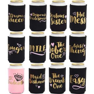 Blue Panda 12-Pack Bachelorette Party Can Cooler Sleeves, 12 Assorted Designs Insulated Beer Koozies Neoprene Holder Party Supplies