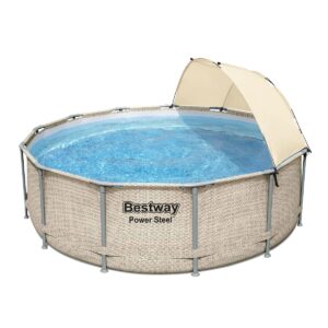 Bestway 5614UE 13 Foot x 42 Inches Power Steel Frame Above Ground Swimming Pool Set with Filter Pump, Ladder, Cover, Canopy, and Chemical Dispenser
