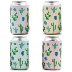 12-Pack Cactus Succulent Theme Can Cooler Sleeves, 12 oz Insulated Beer Koozies Neoprene Holder, 4 Assorted Colors
