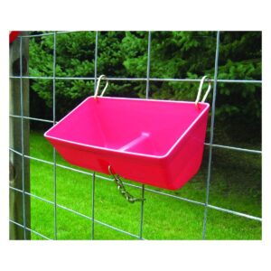 Little Giant FF16RED 9 Quart Heavy Duty Plastic Feed Trough Bucket Fence Feeder with Clips for Livestock & Pets, Red