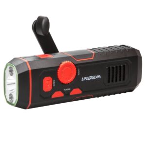 Life+Gear Stormproof Crank LED Flashlight With FM Radio/USB Port - Black/Red