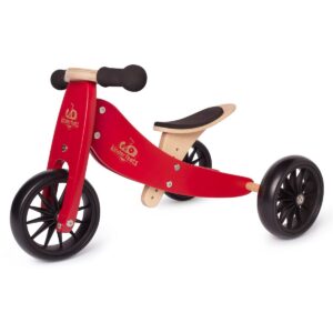 Kinderfeets Children's Riding Toy Bundle with Black Adjustable Sport Toddler/Kids Bike Helmet and Tiny Tot PLUS 2-in-1 Balance Bike and Tricycle, Red
