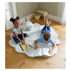 Silky Soft Fleece Unicorn Cloud Snuggle Play Mat with Attached Pillow
