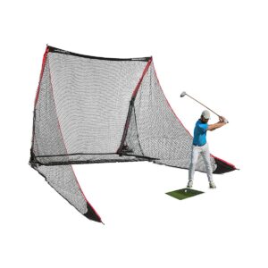 Rukket Sports 4 Piece Golf SPDR Portable Driving Range Net Bundle with Side Barrier Protective Wings, No Skid Hitting Mat, and Carrying Bag