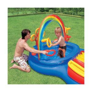 Intex 9.75ft x 6.33ft x 53in Inflatable Rainbow Play Pool and Ocean Play Pool