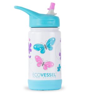 EcoVessel 12oz Frost Insulated Stainless Steel Kids' Water Bottle with Straw Top - Butterfly