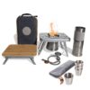 nCamp K2G 5 Piece Stove, Prep Surface, Adapter, Cafe & Case Camping Set with Basic 4 Pack 6 Oz Stainless Steel Stackable Cups Camping Set w/ Carry Bag