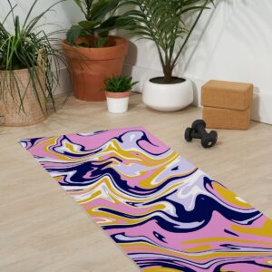 Sunshinecanteen Pink Navy Gold Marble (6mm) 24" x 70" Yoga Mat - Society6