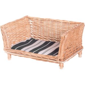 Natural Willow Cat or Dog Wicker Bed Basket with Cushion For Indoor and Outdoor