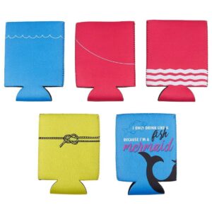 Blue Panda 12-Pack Nautical Beach Theme Can Cooler Sleeves, 12 oz Insulated Beer Koozies Holder, 12 Assorted Designs Quickly Identify Your Can