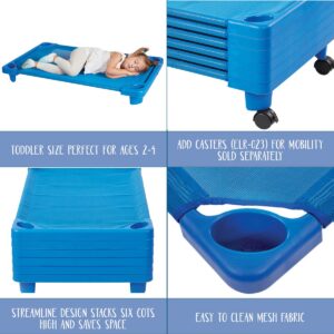 ECR4Kids Streamline Toddler Naptime Cot, Stackable Daycare Cot for Kids, Assembled, Blue, set of 6