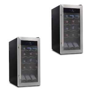 NutriChef Digital Electric 18 Bottle Adjustable Temperature Thermoelectric Freestanding Wine Chiller Cooler Cabinet Fridge, Black (2 Pack)